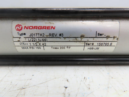 Norgren J0177A2 J-Series Pneumatic Air Cylinder 2.5" Bore 42" Stroke 150 PSI
