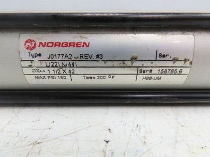 Norgren J0177A2 J-Series Pneumatic Air Cylinder 2.5" Bore 42" Stroke 150 PSI