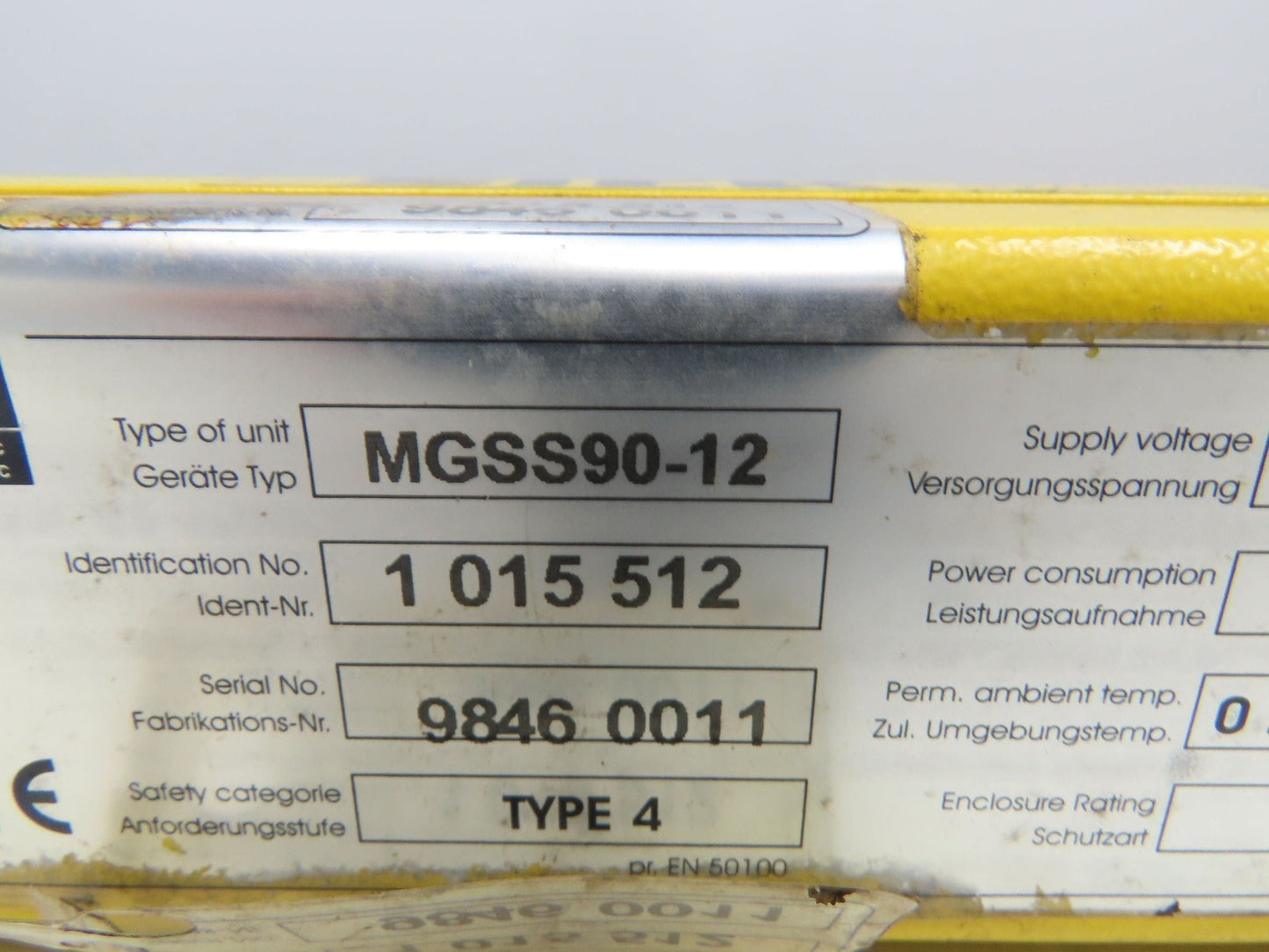 Sick 30-MGS MGSS90-12 Safety Light Curtain Transmitter Sender 900mm