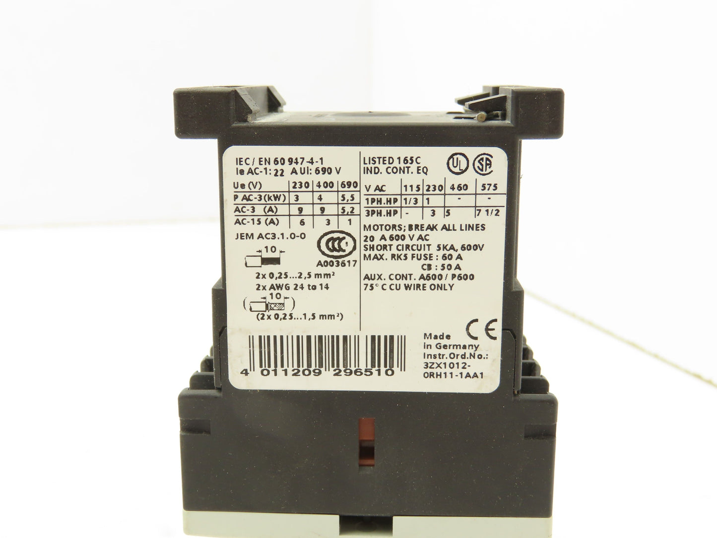 Siemens 3RT1016-2BB42 Contactor 24VDC Coil 9A 400VAC 4kW 3Pole Lot Of 6