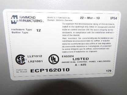 Hammond ECP162010 Electrical Console Control Cabinet Enclosure 16x20x10"