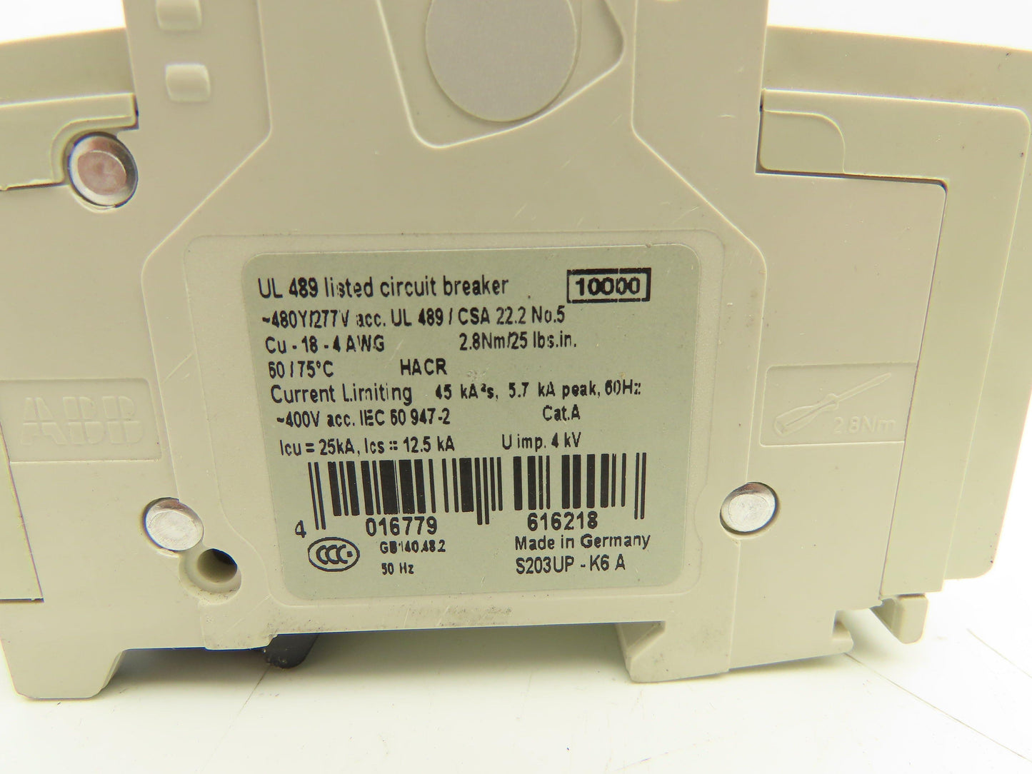 ABB S203UP-K6A 3-Pole Circuit Breaker 20A 480VAC 18-4AWG DIN Mountable Lot of 5