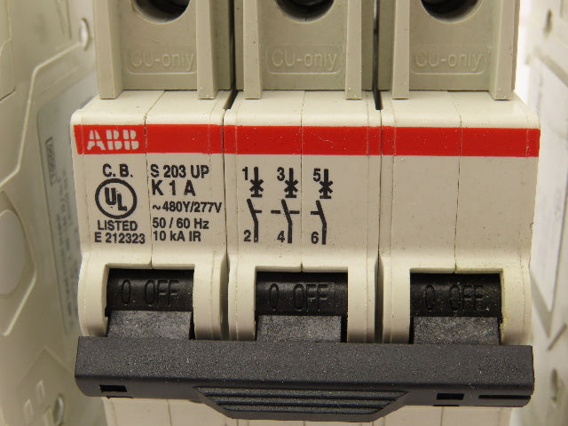 ABB S203UP-K1A 3-Pole Circuit Breaker 20A 480VAC 18-4AWG DIN Mountable Lot of 6