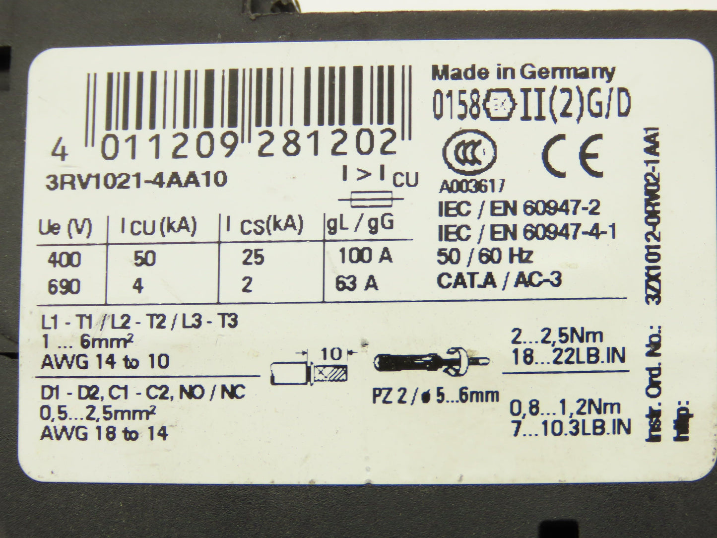 Siemens 3RV1021-4AA10 Circuit Breaker Motor Protector Lot of 4