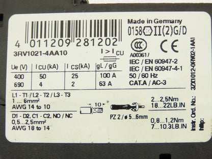 Siemens 3RV1021-4AA10 Circuit Breaker Motor Protector Lot of 4