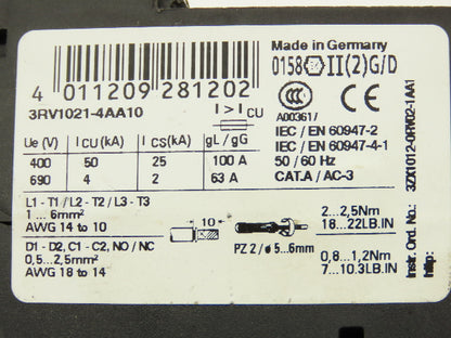 Siemens 3RV1021-4AA10 Circuit Breaker Motor Protector Lot of 4