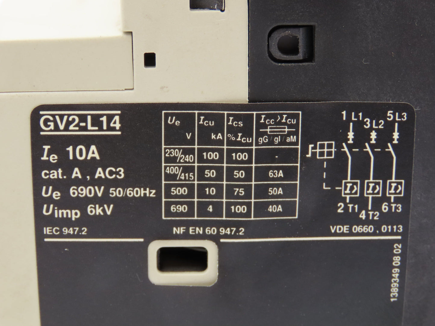 Telemecanique GV2-L14 Manual Motor Starter Circuit Breaker 10A 3 Pole Lot of 2
