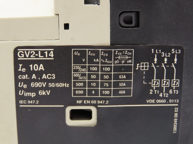 Telemecanique GV2-L14 Manual Motor Starter Circuit Breaker 10A 3 Pole Lot of 2