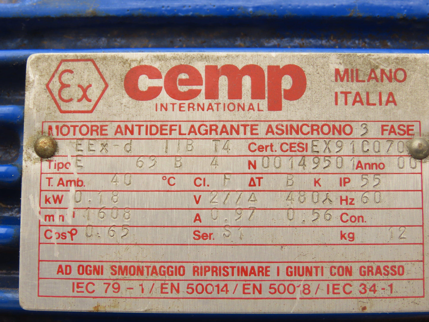 Cemp Bonfiglioli MVF 44/F Gearmotor 14:1 Reducer Hollow Shaft 115rpm .18kw 480V