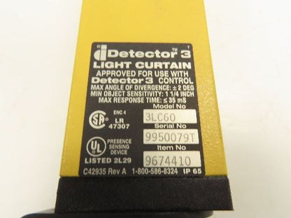 Detector 3 3LC60 Safety Light Curtain Transmitter & Receiver w/Controller 3LC-B