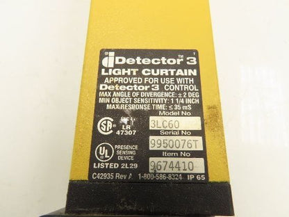 Data Instruments Detector 3 3LC60 Safety Light Curtain Transmitter 61"