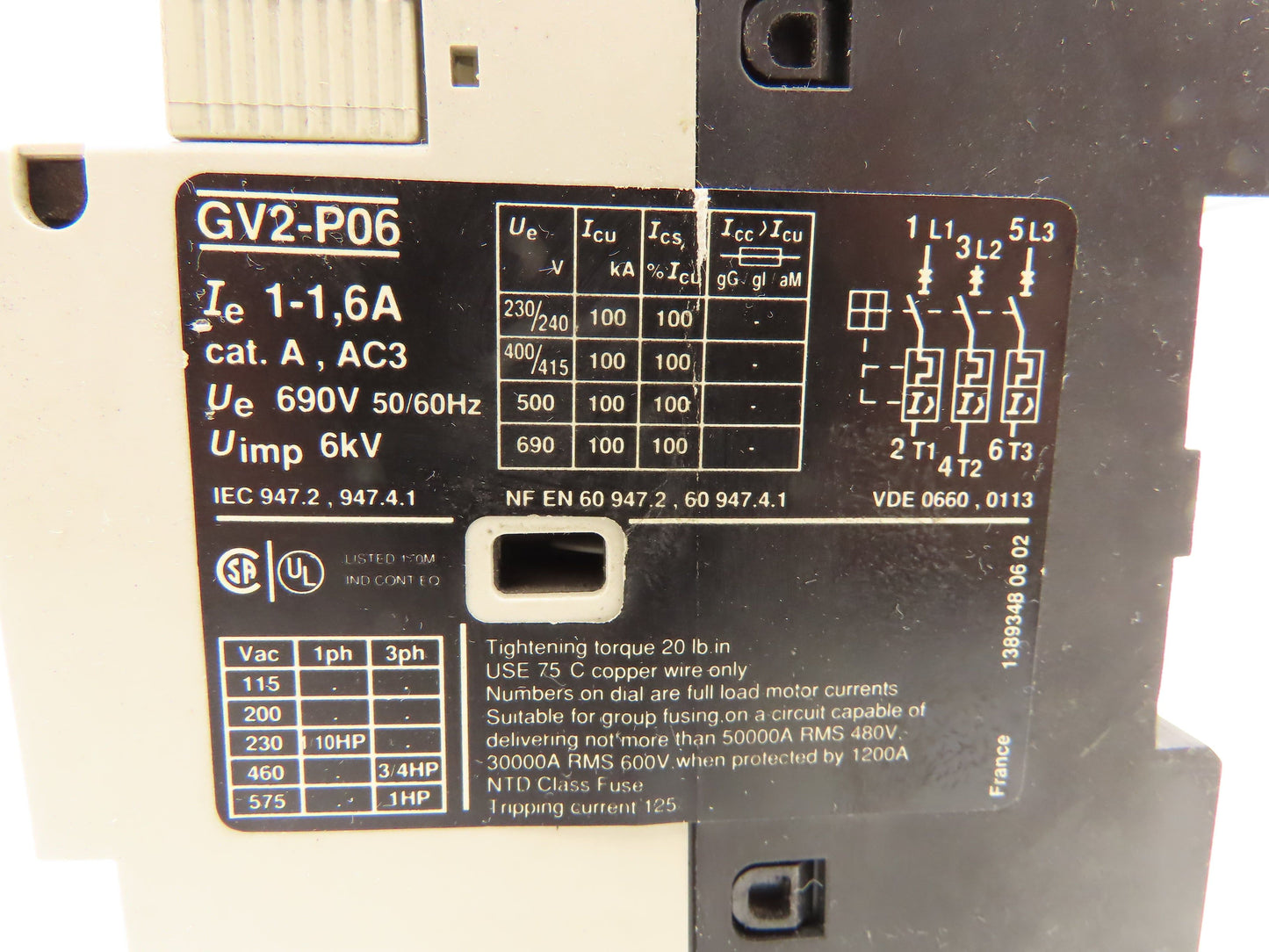 Telemecanique Motor Starter Circuit Breaker 690V 1HP 1.6A 3 PH Lot of 4