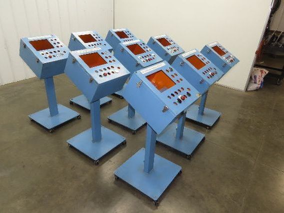 Sloped Top Pedestal Electrical Enclosure 420x420x240mm HMI 30° Caster Wheels