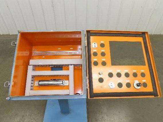 Sloped Top Pedestal Electrical Enclosure 420x420x240mm HMI 30° Caster Wheels