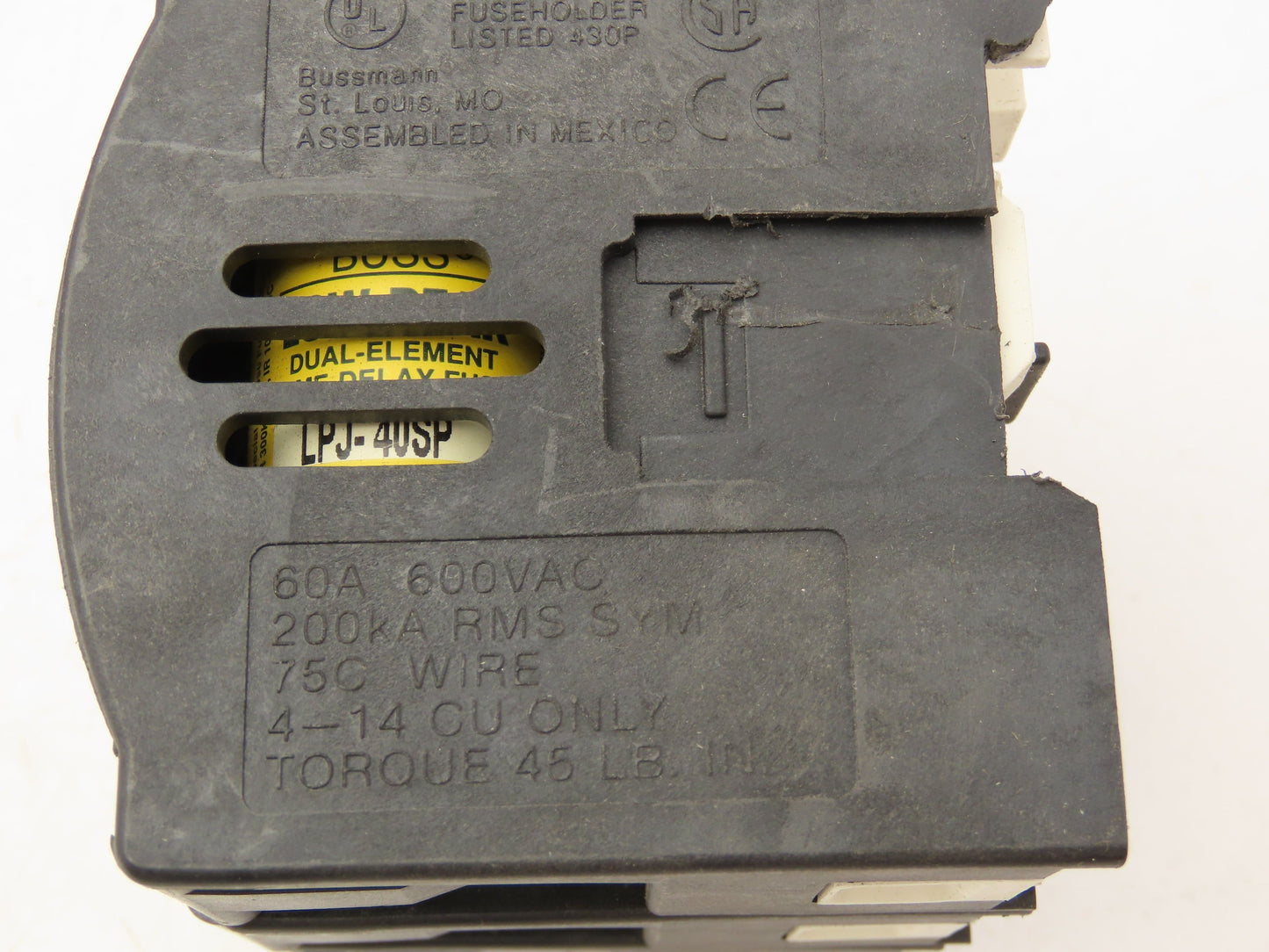 Buss JT60060 DIN Mountable Holder 35-60A Dual Element Time Delay Fuses Lot of 12