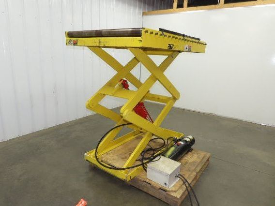 1000LB Scissor Lift Table 64" Travel 38x60" Gravity Roller Conveyor Top 3Ph