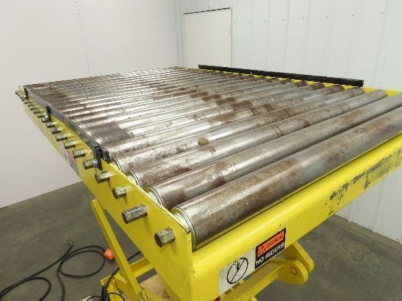 1000LB Scissor Lift Table 64" Travel 38x60" Gravity Roller Conveyor Top 3Ph