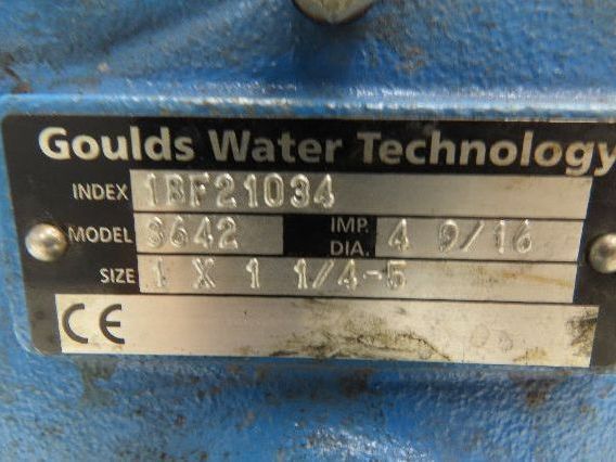 Goulds 3642 1BF21034 Cast Iron Centrifugal Pump 1.25x 1" NPT 1Hp 460V 3PH 56J