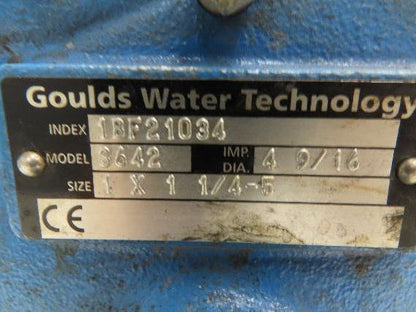 Goulds 3642 1BF21034 Cast Iron Centrifugal Pump 1.25x 1" NPT 1Hp 460V 3PH 56J