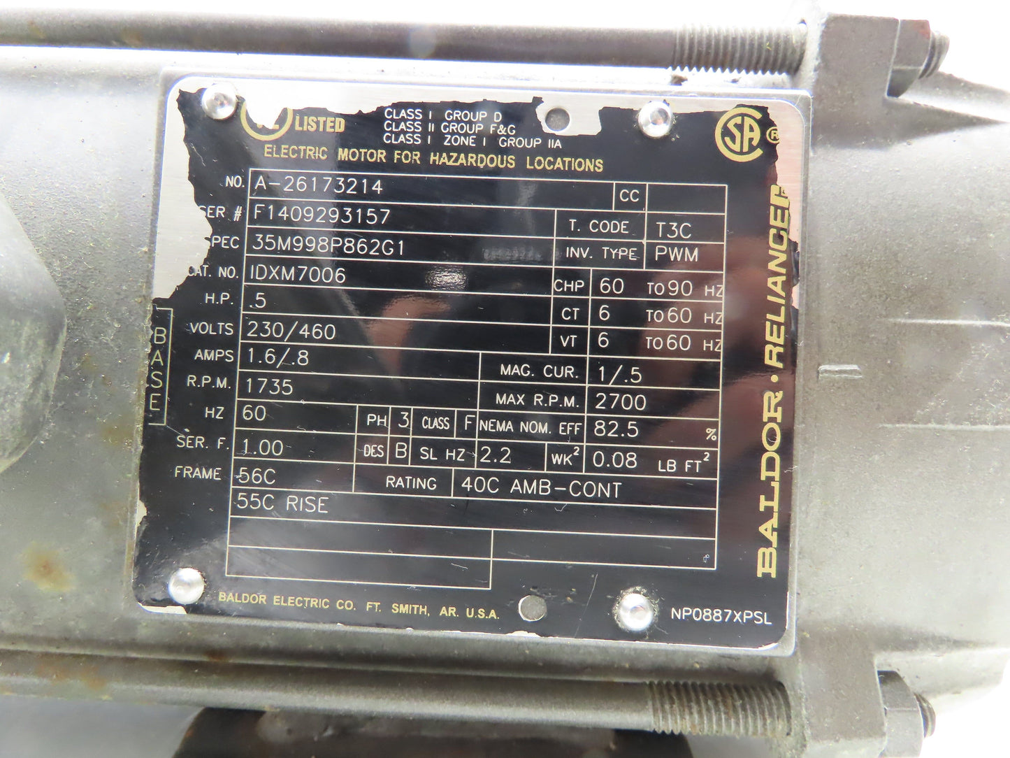 Baldor IDXM7006 AC Motor 1/2Hp 1735rpm 230/460V 3PH 56C-Face Explosion Proof