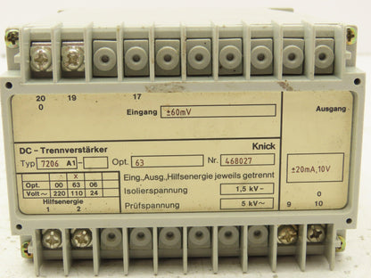 Knick 7206-A1 DC Isolation Amplifier 110VAC to 10VDC