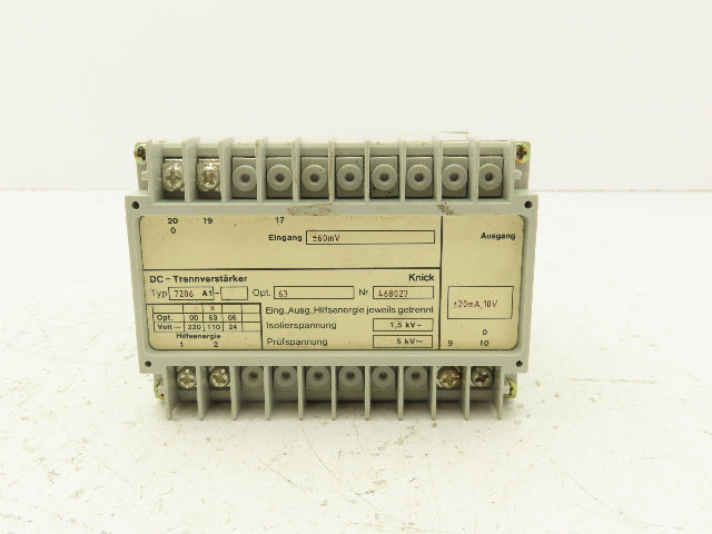 Knick 7206-A1 DC Isolation Amplifier 110VAC to 10VDC