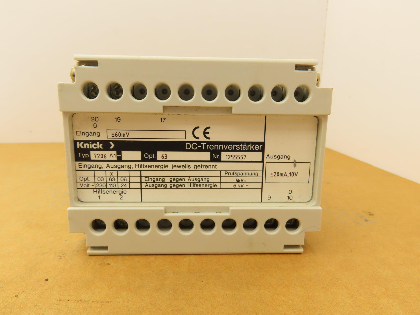 Knick 7206-A1 DC Isolation Amplifier 110VAC to 10VDC