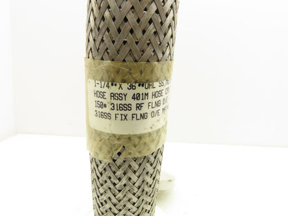 Viraj 1-1/4" x 36" 316L Stainless Steel Braided Flex Hose Flanged Ends 150lb