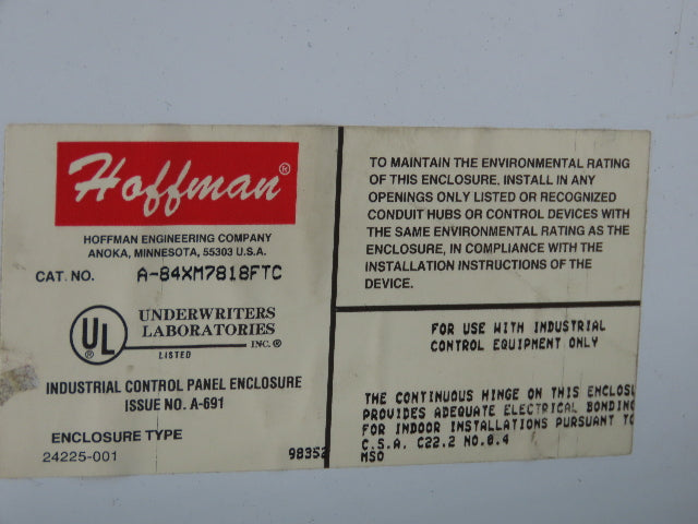 Hoffman A84XM7818FTC Freestanding Electrical Enclosure 84x78x18" 30A Disconnect
