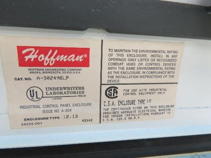 Hoffman A302408LP Electrical Enclosure Control Panel 30x24x8" Backplate