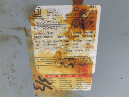 Square D 7S1F Stepdown Power Transformer 7.5kVA 1Ph HV 240/480V LV 120/240V 3R