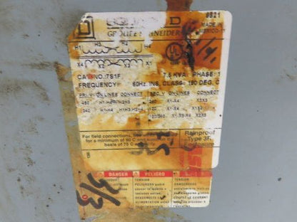 Square D 7S1F Stepdown Power Transformer 7.5kVA 1Ph HV 240/480V LV 120/240V 3R