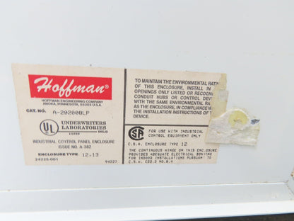 Hoffman A202008LP Electrical Enclosure Control Panel 20x20x8" Back Plate JIC