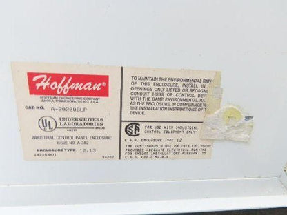 Hoffman A202008LP Electrical Enclosure Control Panel 20x20x8" Back Plate JIC
