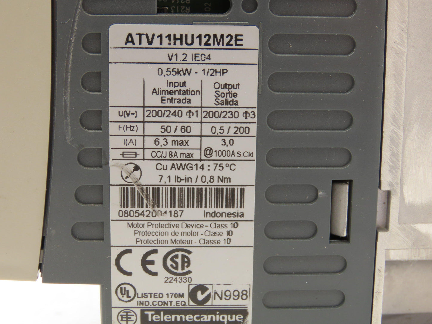 Telemecanique ATV11HU12M2E Altivar 11 AC Drive VFD 0.55kva 1/2Hp 1Ph 240V Input
