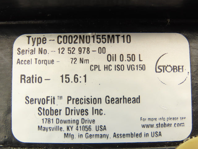 Stober C002N0155MT10 Servo Gearhead 15.6:1 Reducer Inline Gearbox MT10 Foot Mt