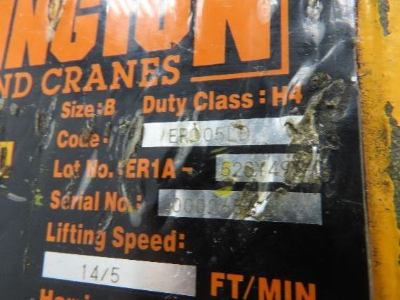 Harrington NER005LD 1/2 Ton Electrc Chain Hoist 14/5 FPM 2 Speed 9' Lift 3PH