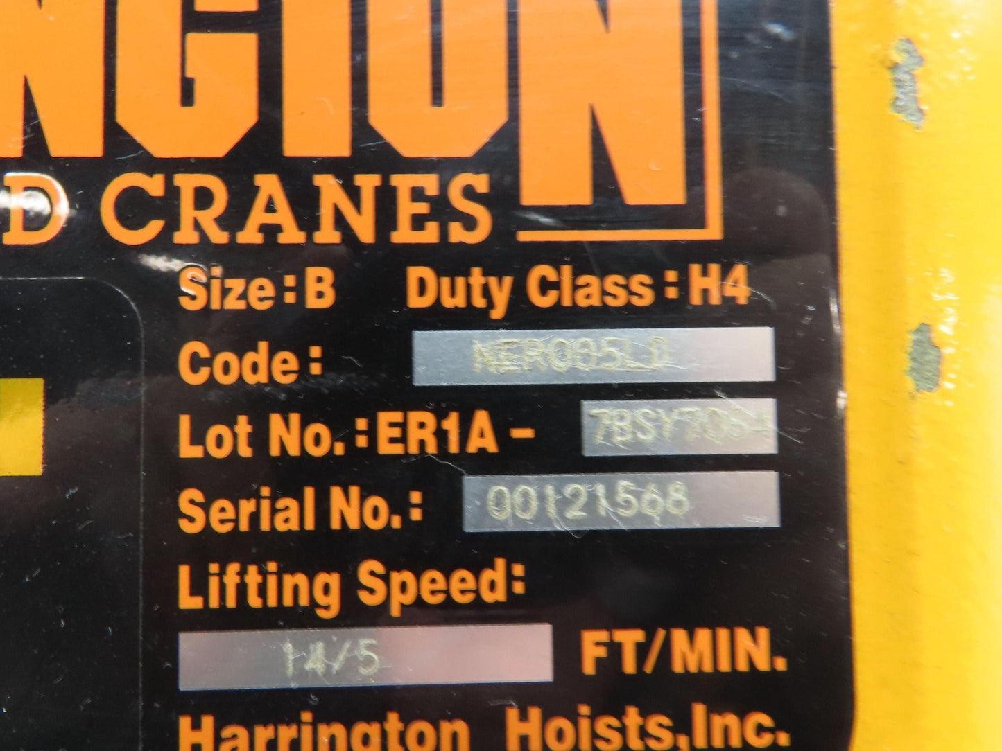 Harrington NER005LD 1/2 Ton Electrc Chain Hoist 14/5 FPM 2 Speed 11' Lift 3PH