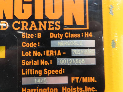 Harrington NER005LD 1/2 Ton Electrc Chain Hoist 14/5 FPM 2 Speed 11' Lift 3PH