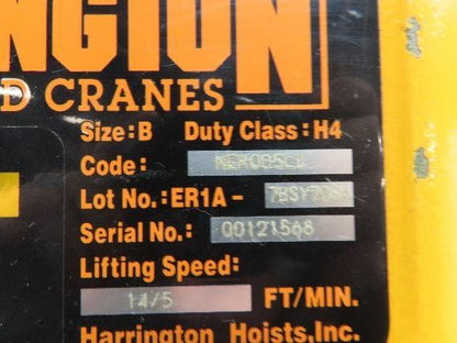 Harrington NER005LD 1/2 Ton Electrc Chain Hoist 14/5 FPM 2 Speed 11' Lift 3PH