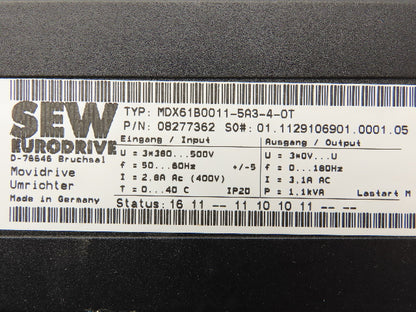 SEW-EURODRIVE MDX61B0011-5A3-4-0T Movidrive Compact Servo Drive Inverter 1.1kva