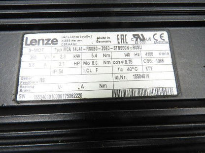 Lenze MCA 14L41-RS0B0 Servo Gear Motor 597 RPM 3.1Hp 390V 3PH 6.8:1 GKS05-3A