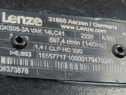 Lenze MCA 14L41-RS0B0 Servo Gear Motor 597 RPM 3.1Hp 390V 3PH LH 6.8:1 GKS05-3A