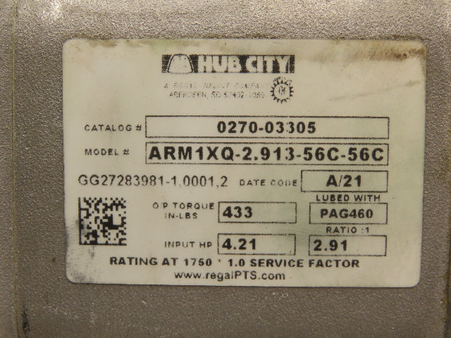 Hub City ARM1XQ-2.913-56C-56C Helical Ratio Multiplier 2.9:1 Parallel Reducer