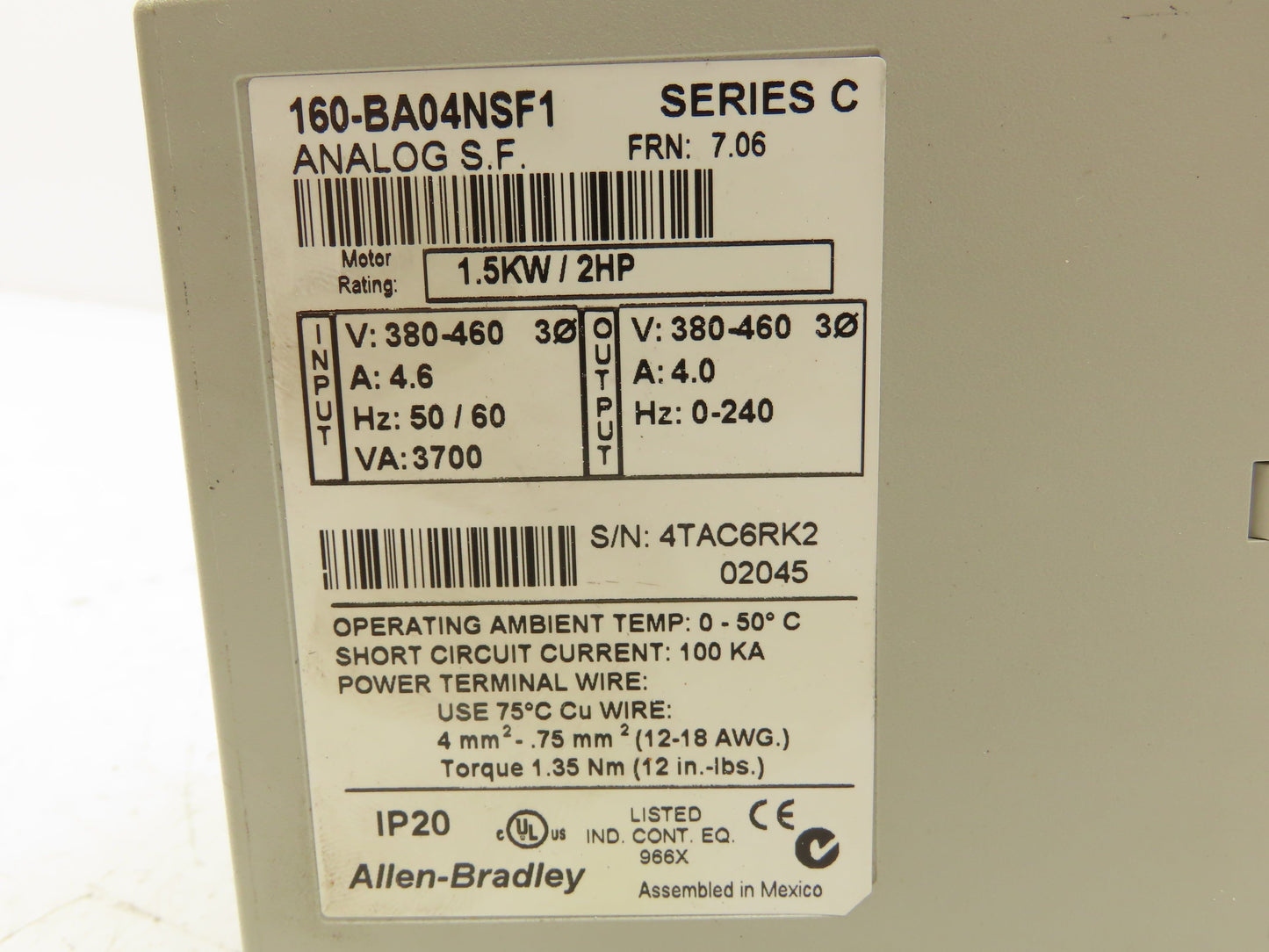 Allen Bradley 160-BA04NSF1 Speed Controller 380-460V 4.6A 2HP Ser.C Lot of 3