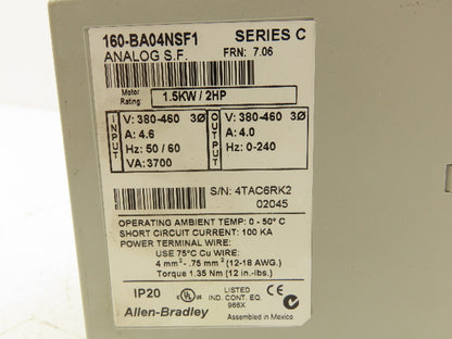 Allen Bradley 160-BA04NSF1 Speed Controller 380-460V 4.6A 2HP Ser.C Lot of 3