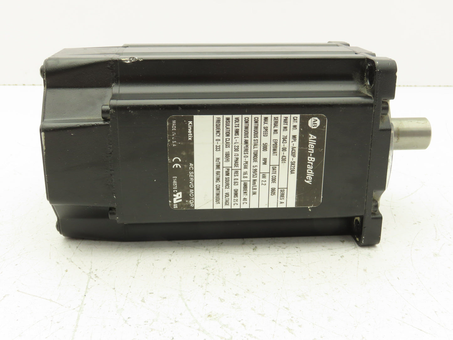 Allen Bradley MPL-A430P-SK22AA AC Servo Motor 2.2kw 5000 RPM 230V 3PH Ser A