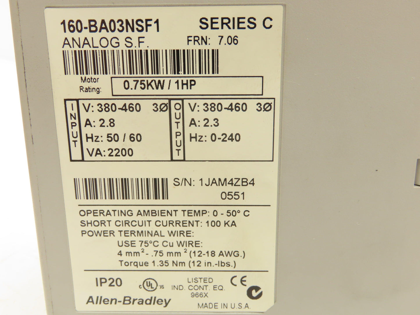 Allen Bradley Speed Controller 380-460V 2.8A 1HP Ser.C Lot of 3