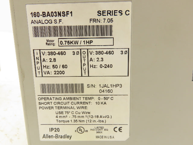 Allen Bradley Speed Controller 380-460V 2.8A 1HP Ser.C Lot of 3