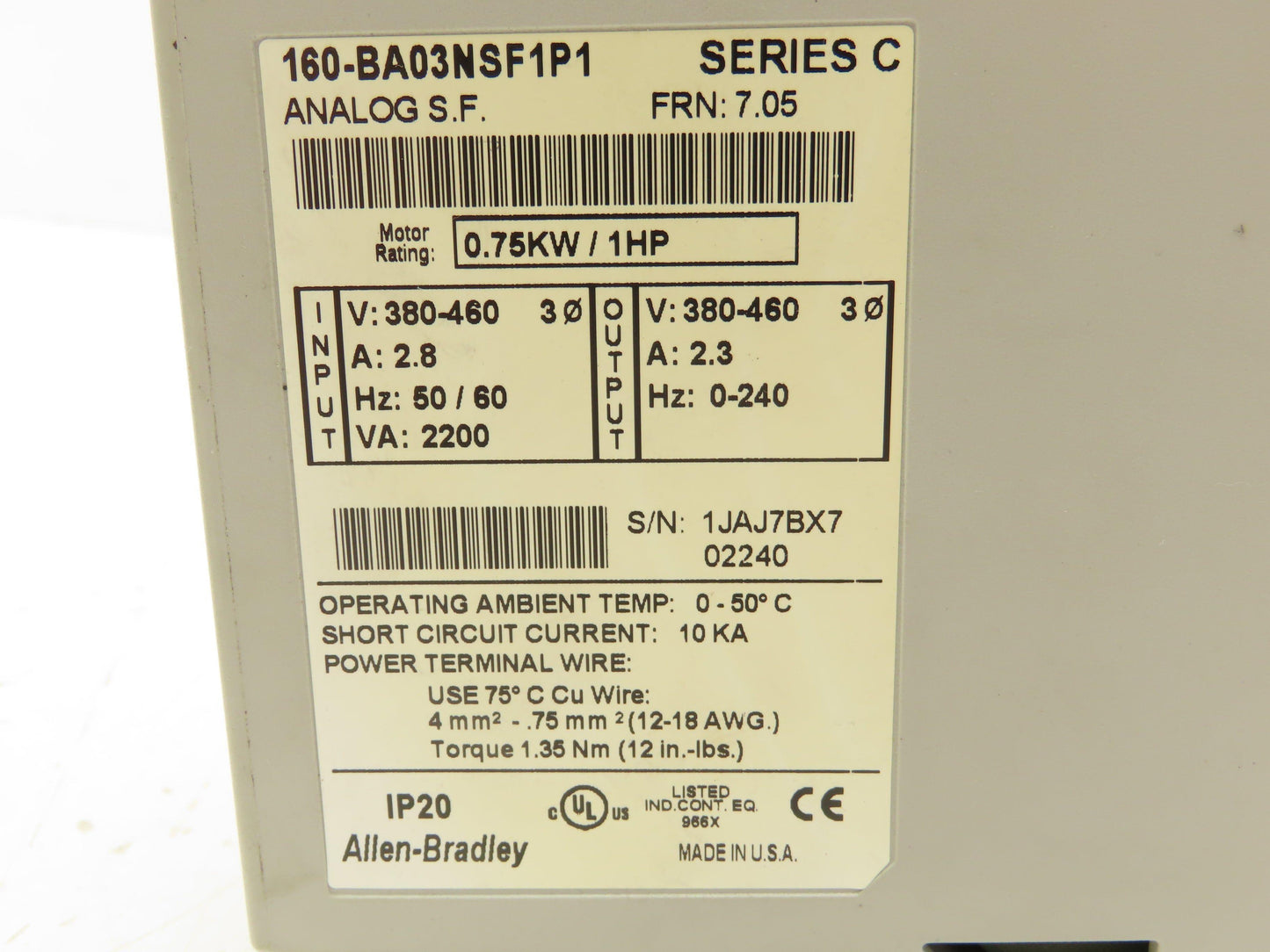 Allen Bradley Speed Controller 380-460V 2.8A 1HP Ser.C Lot of 3